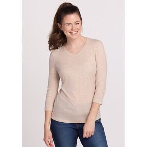 Woolx Womens Elena 3/4 Sleeve V Neck All Season Loose Fit Cream Heather Sz L